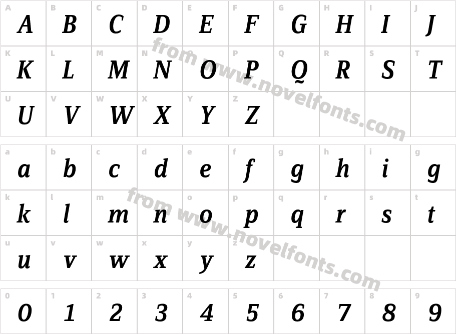 ZineSerifDis-MediumItalicTfCharacter Map