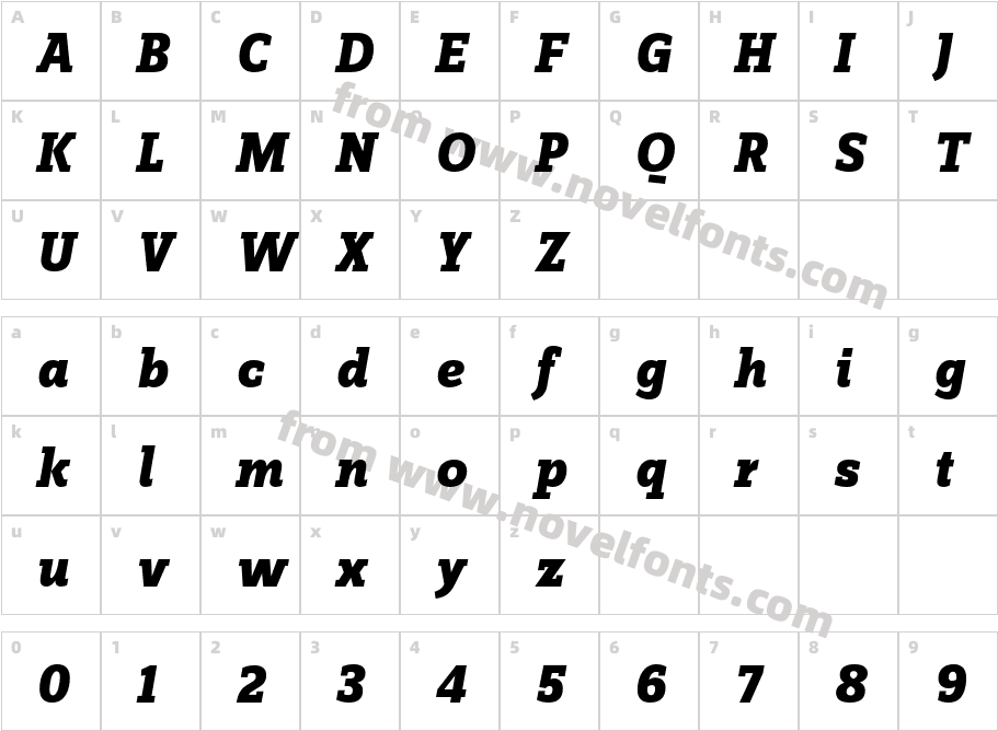 ZineSlabDis-XBoldItalicCharacter Map