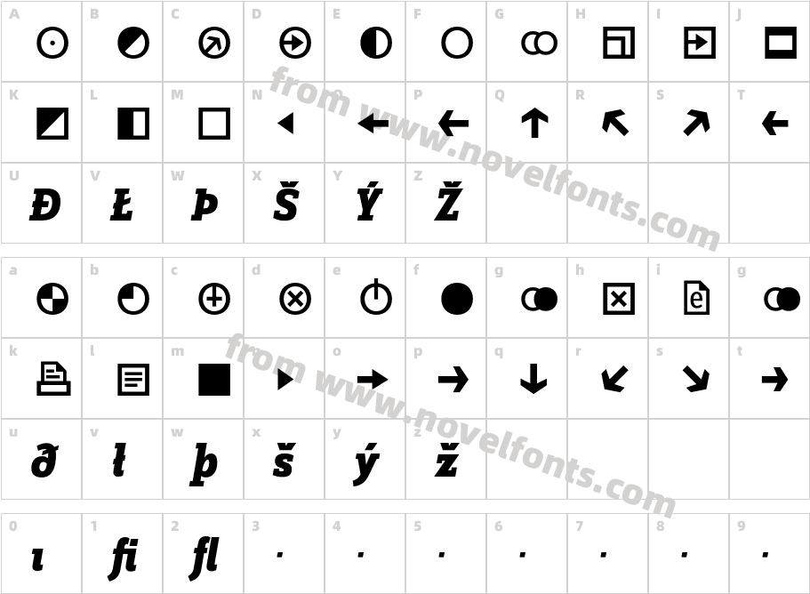 ZineSlabDis-XBoldItalicExpCharacter Map