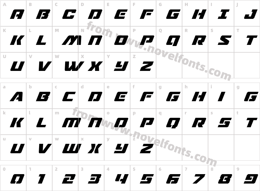 Drone Tracker Super-ItalicCharacter Map