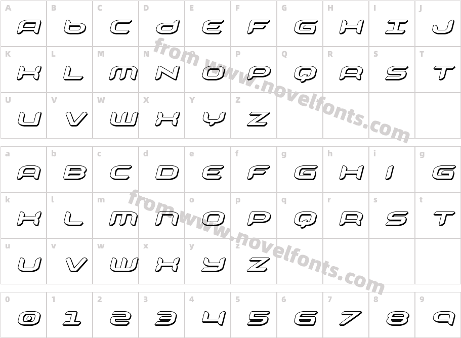 Zodiac Key 3D ItalicCharacter Map