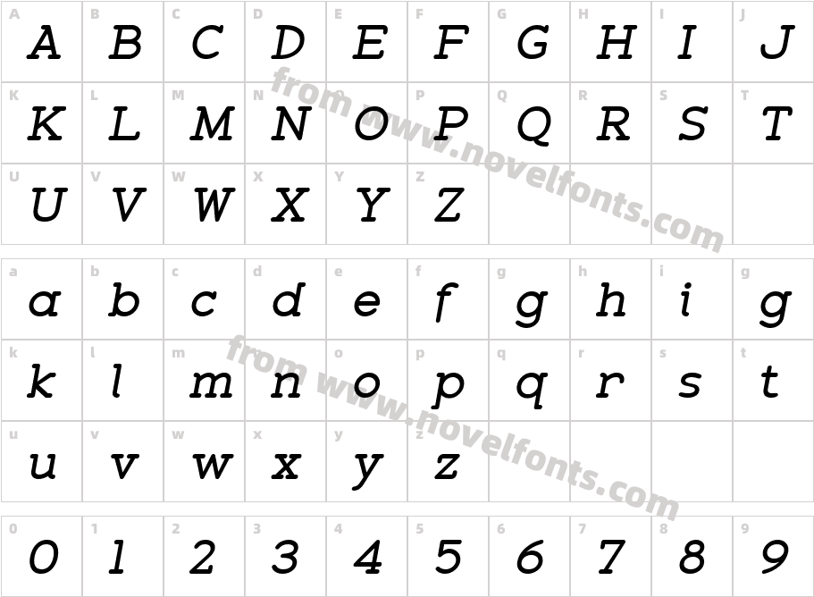 Zolano Serif BTN BoldObliqueCharacter Map