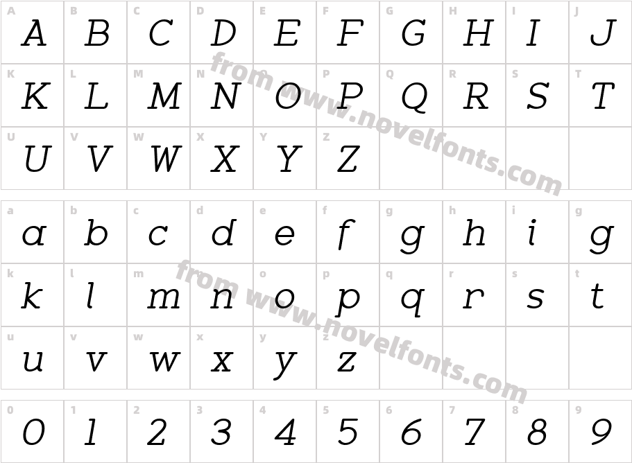 Zolano Serif BTN ObliqueCharacter Map