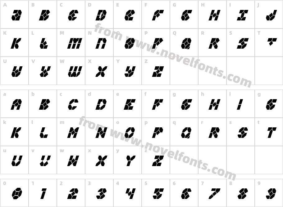 Zoom Runner Condensed ItalicCharacter Map