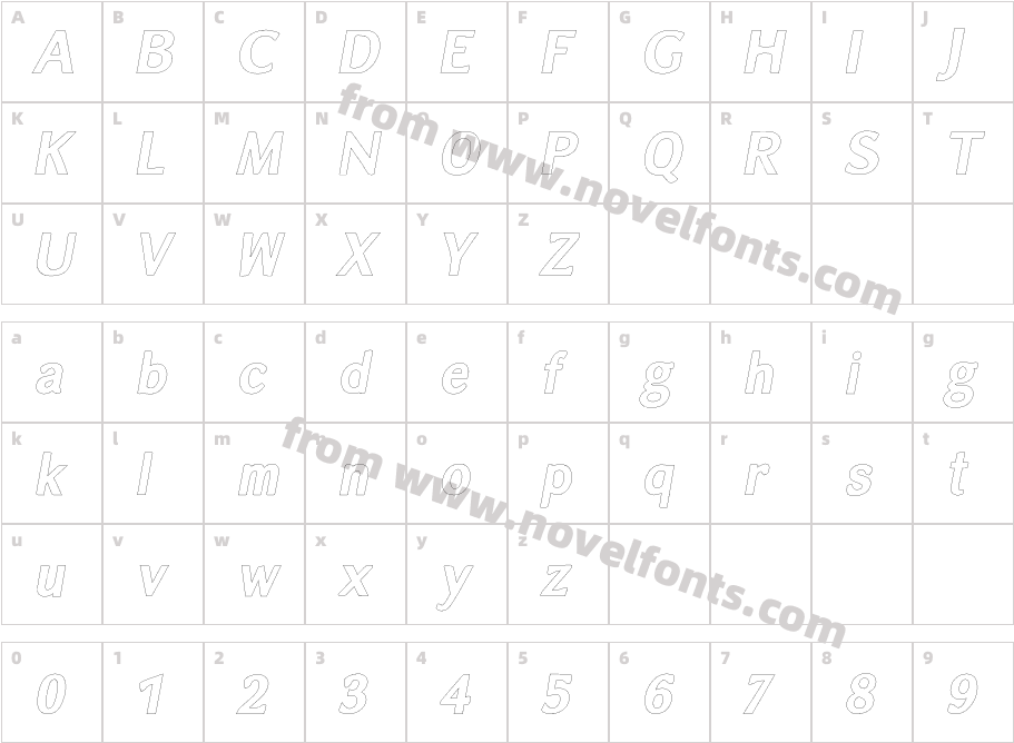 Zoya Bold Outline ItalicCharacter Map