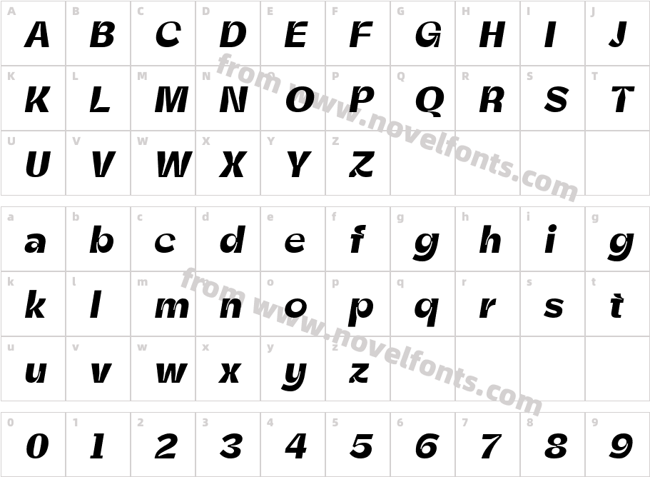 Zt Shago Bold ItalicCharacter Map