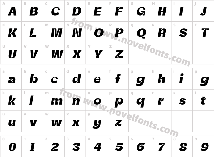 Zt Shago ExtraBold ItalicCharacter Map