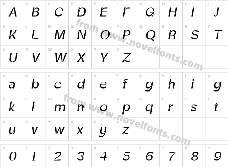 Zt Shago ItalicCharacter Map