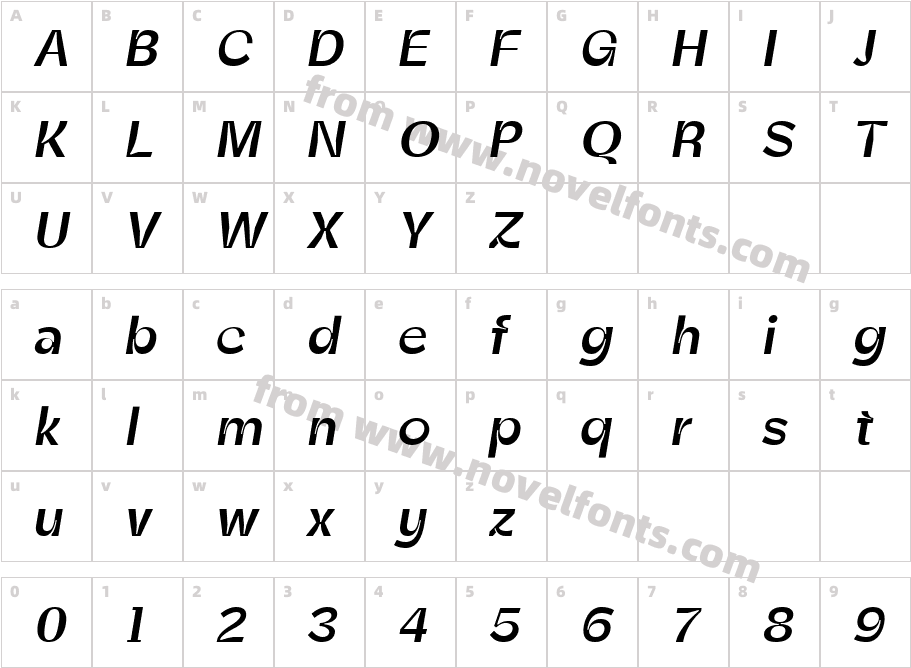 Zt Shago Medium ItalicCharacter Map