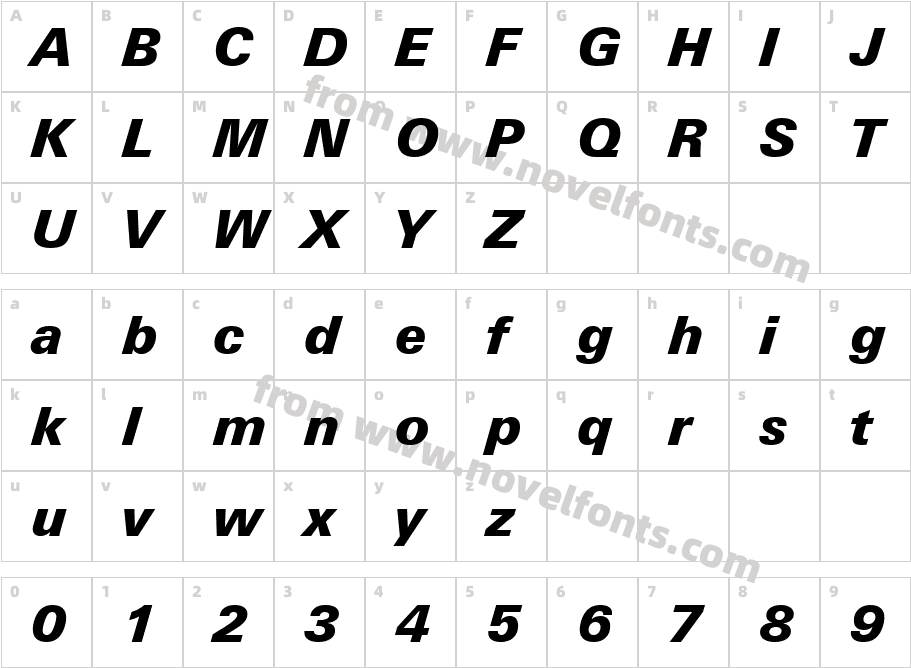 Zurich Black Italic BTCharacter Map