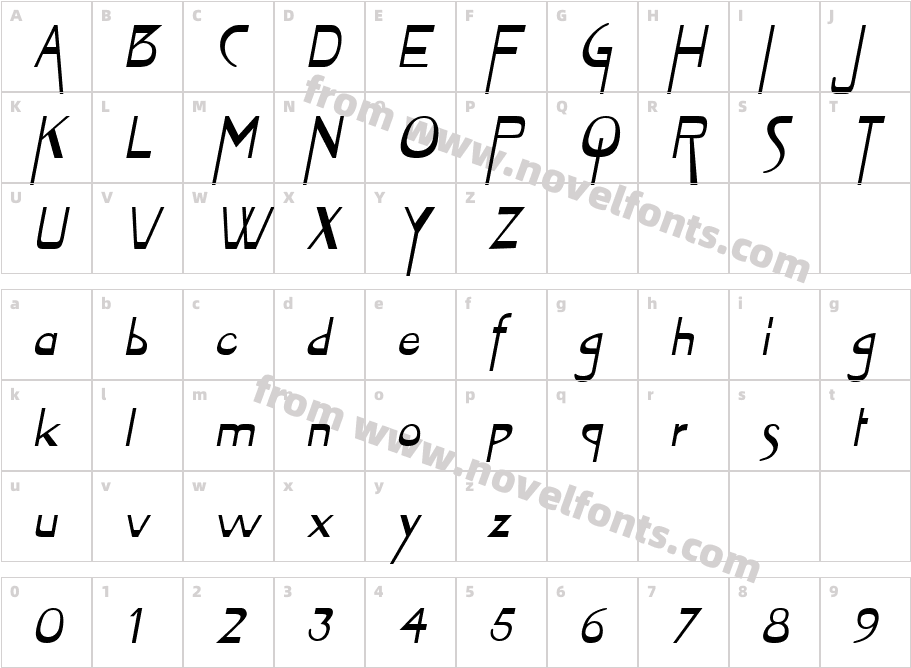 Zyme  ObliqueCharacter Map