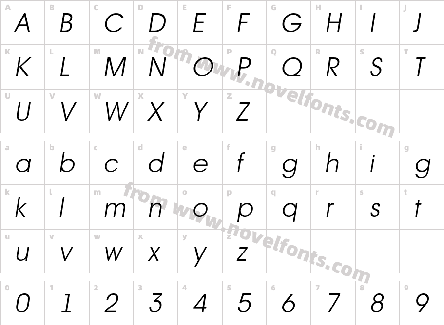 a_AvanteLt LightItalicCharacter Map