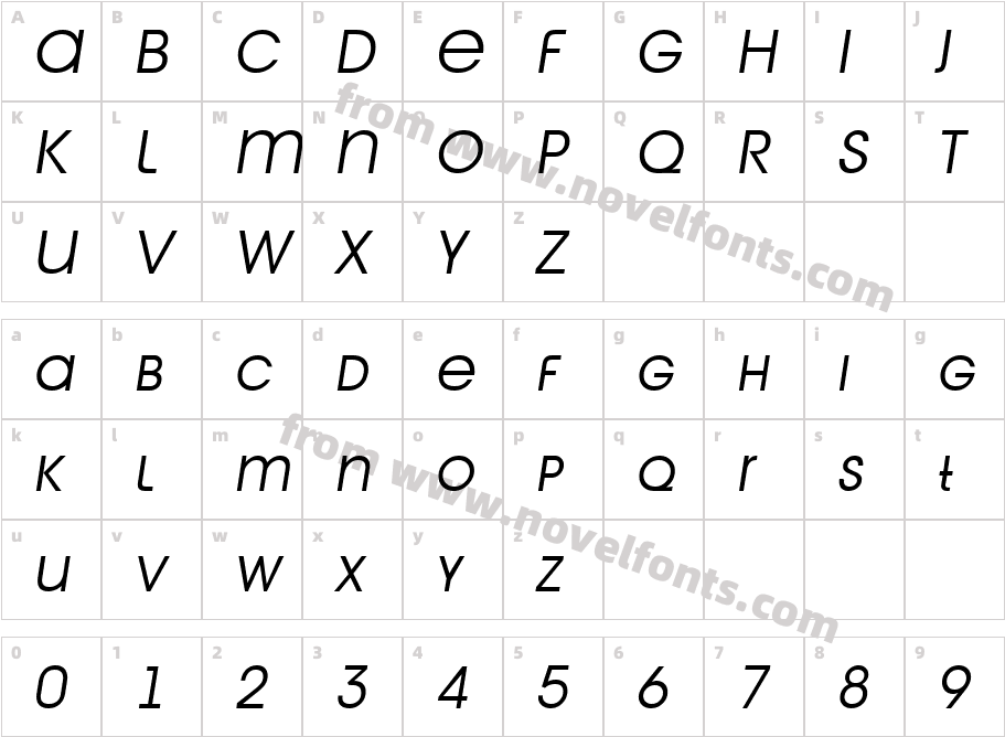 a_AvanteTitlerCpsLC LightItalicCharacter Map