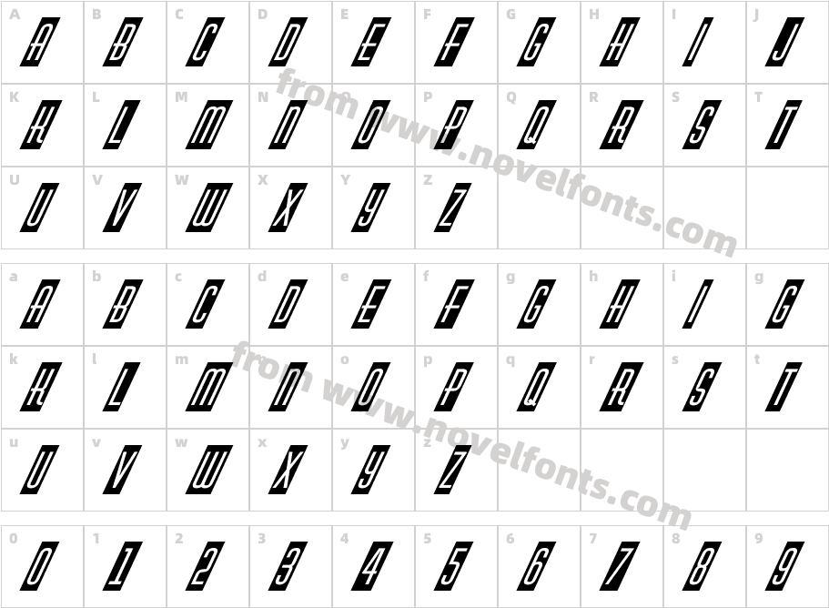 a_HuxleyCmVObl ItalicCharacter Map