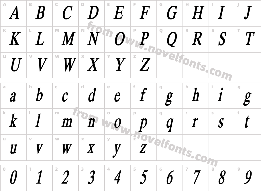 Duke Condensed Bold ItalicCharacter Map