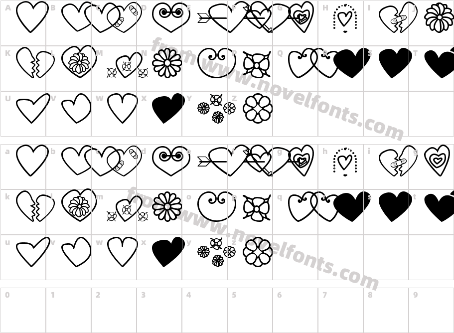 hearts and flowers for valentinesCharacter Map