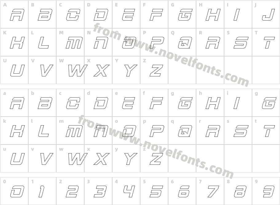 2015CruiserHollow-BoldItalicCharacter Map