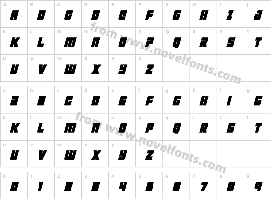 4ce Condensed ItalicCharacter Map