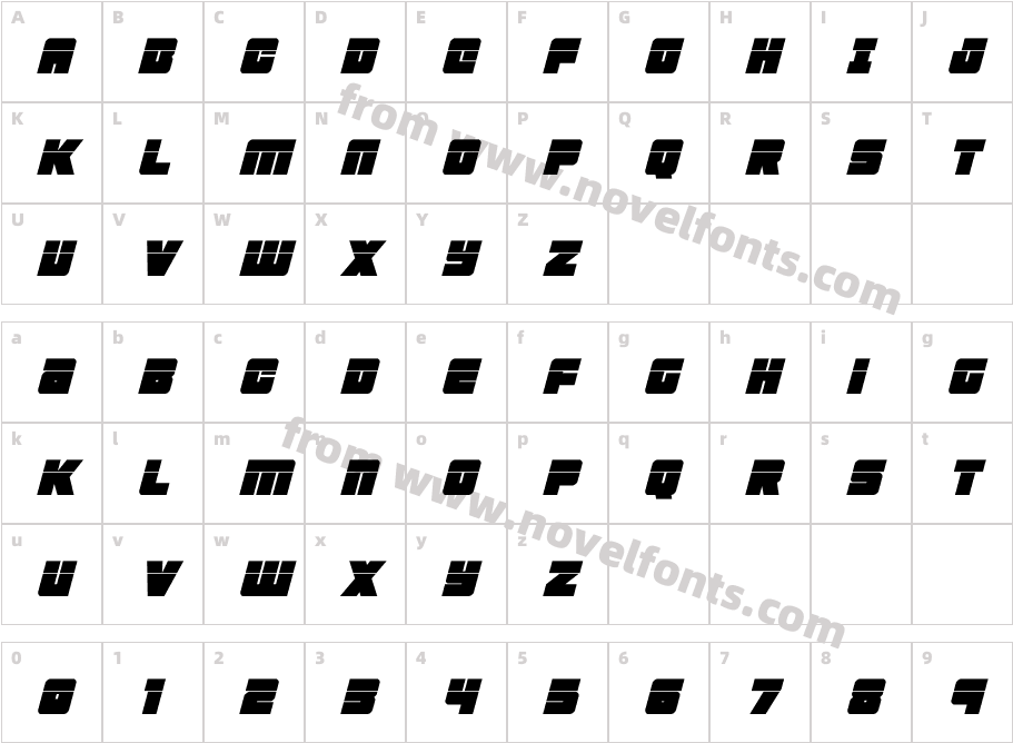 4ce Laser ItalicCharacter Map