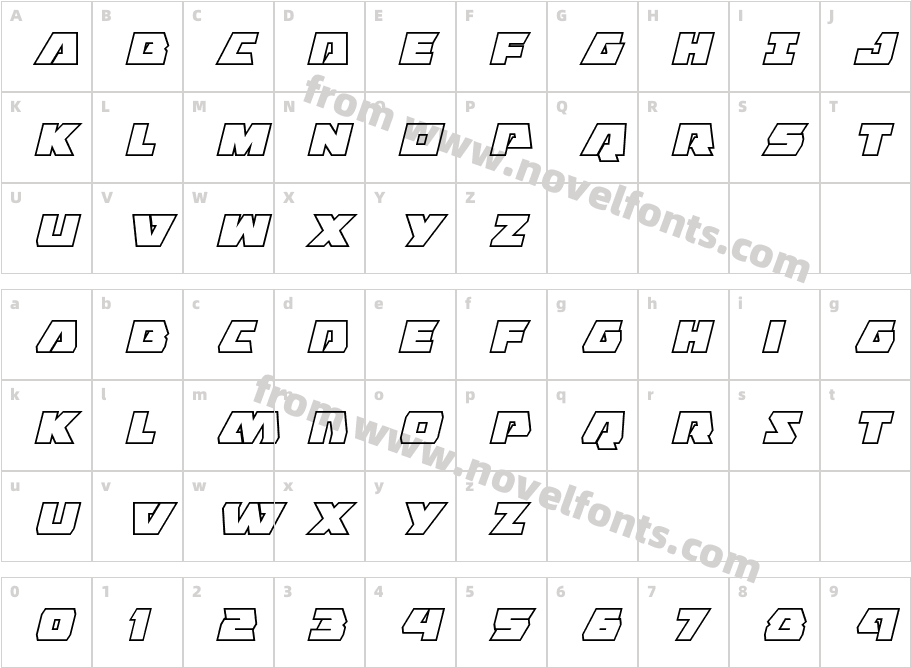 Eagle Strike Bold Outline ItalicCharacter Map