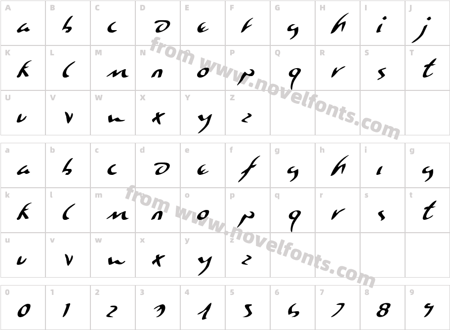 Eagleclaw ItalicCharacter Map