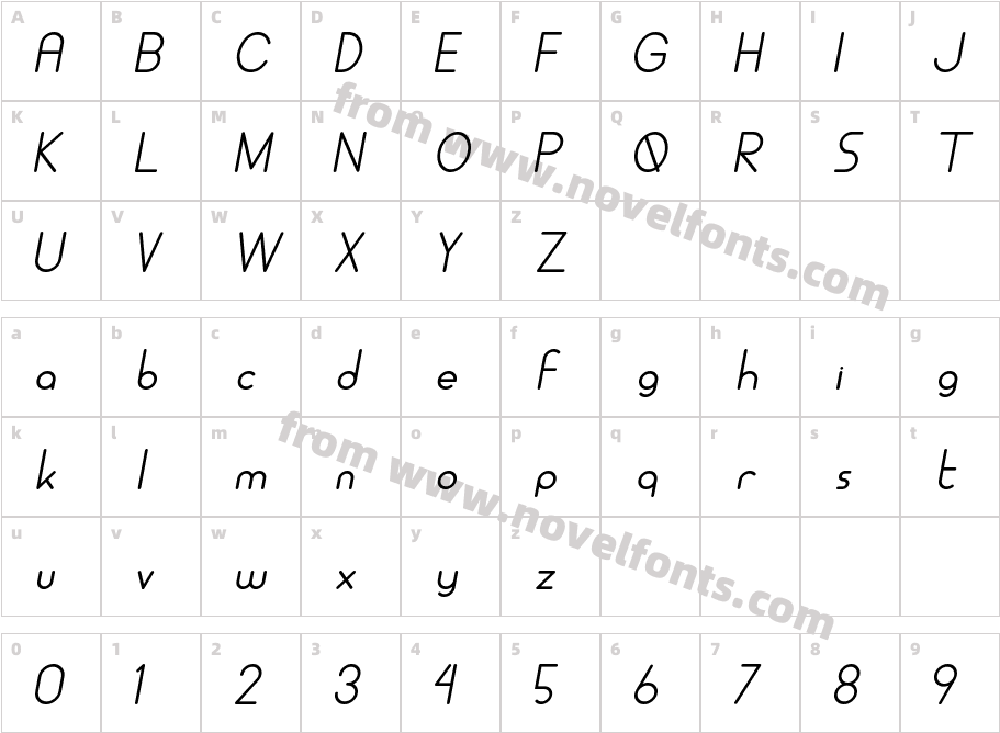 ALDORAItalicCharacter Map