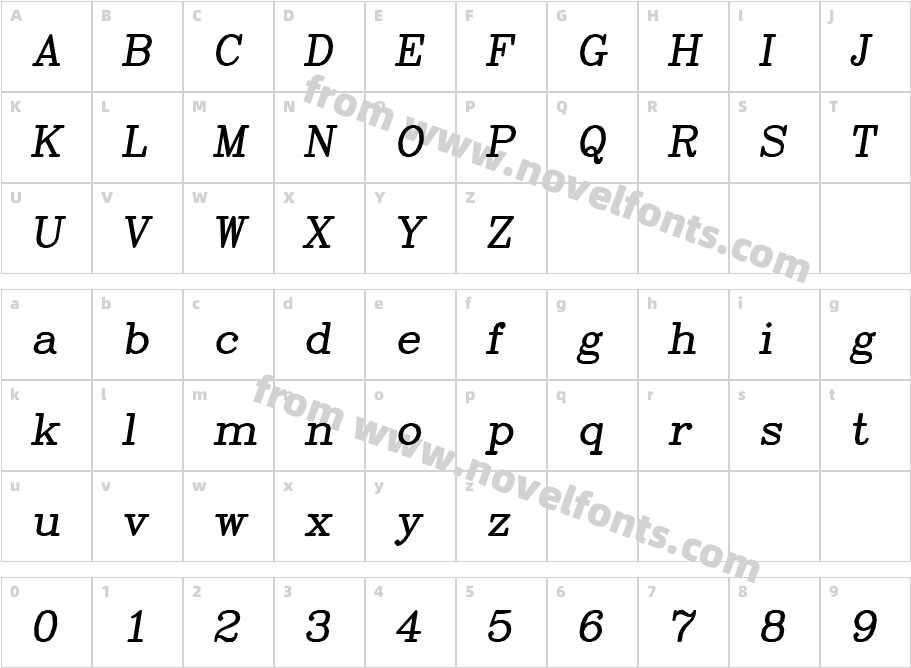 AVHershey Complex Medium ItalicCharacter Map