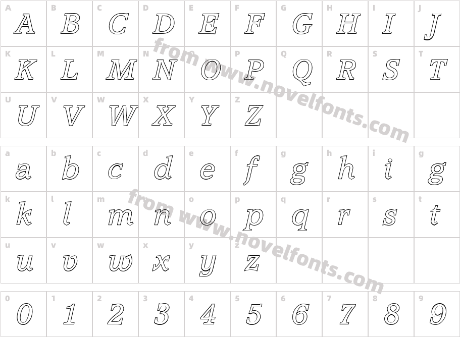 AccoladeOutlineItalicCharacter Map