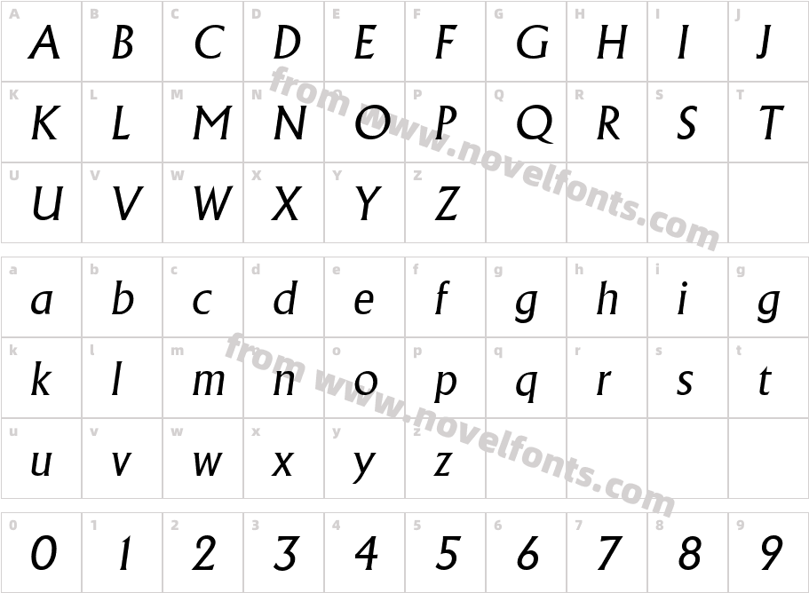 AdelonSerialItalicCharacter Map