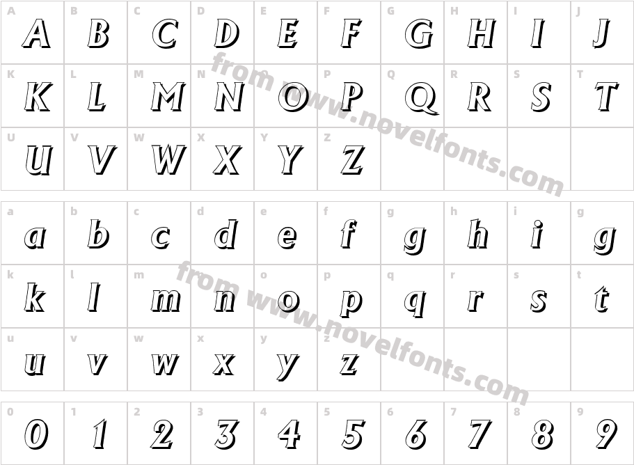 AdelonShadowBoldItalicCharacter Map