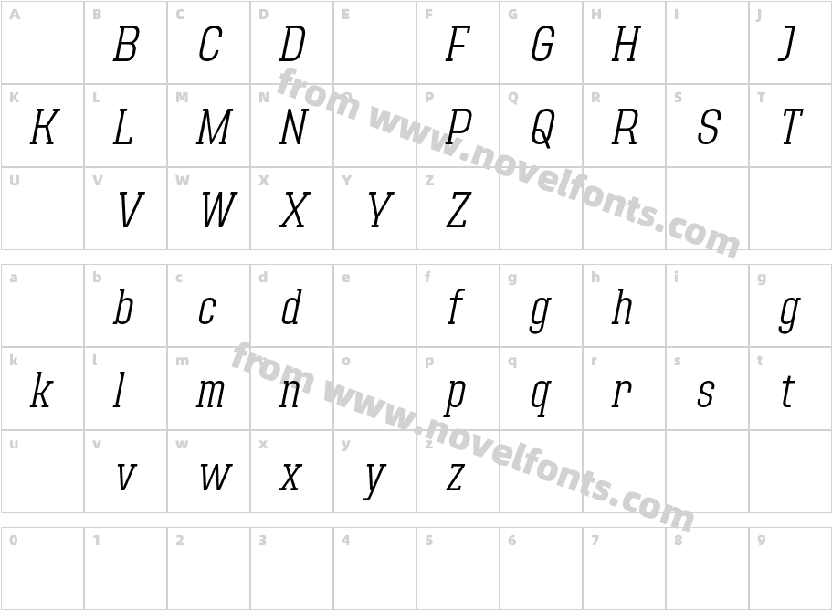 AdirekSlabDemoLightItalic-EadojCharacter Map