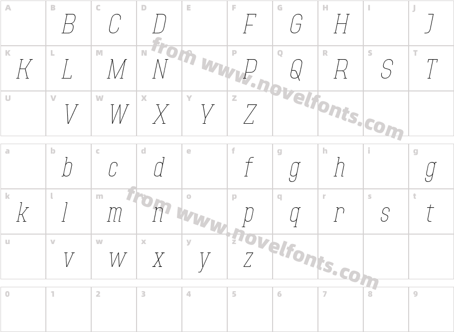 AdirekSlabDemoThinItalic-nRWagCharacter Map