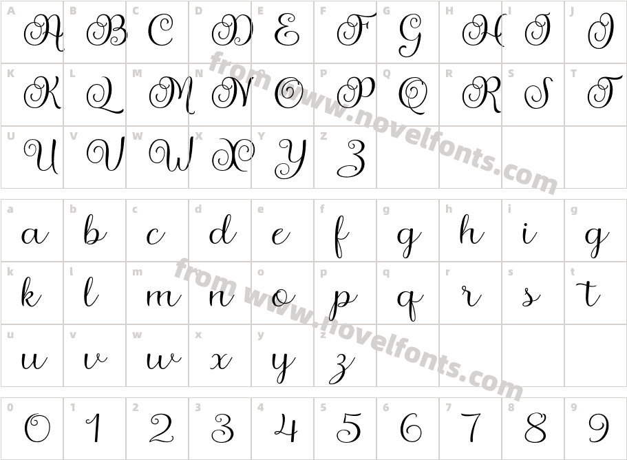 Agustin Script RegularCharacter Map