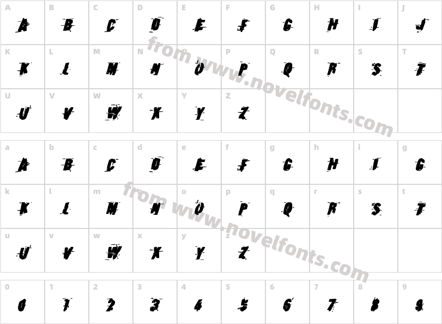 Earthshake Bold ItalicCharacter Map