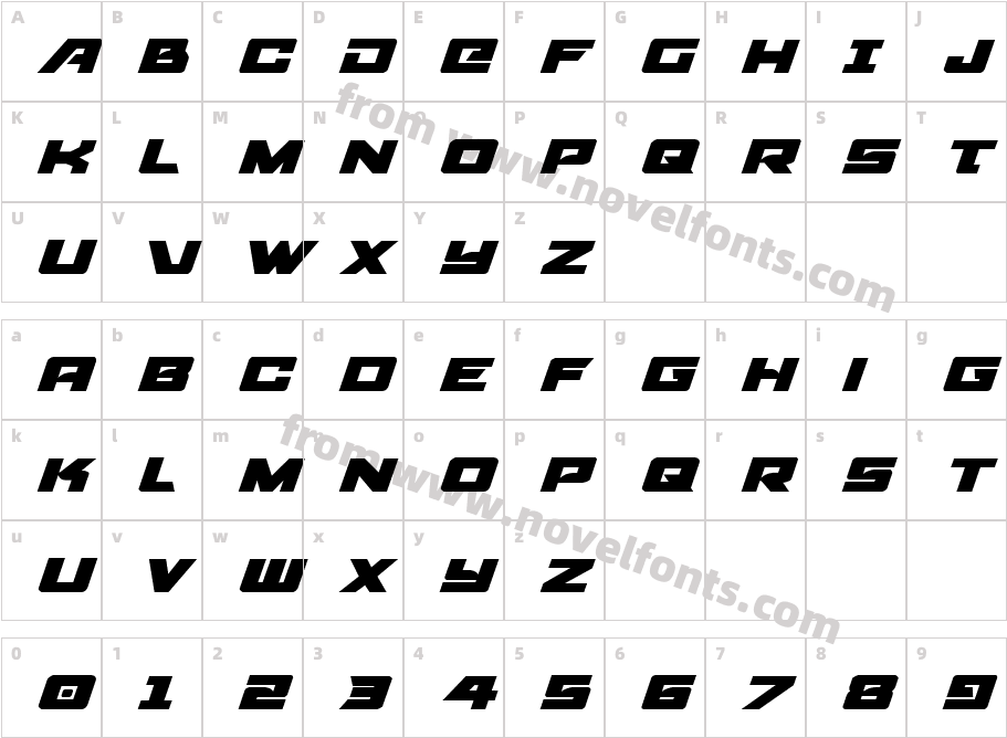 Aircruiser Expanded ItalicCharacter Map