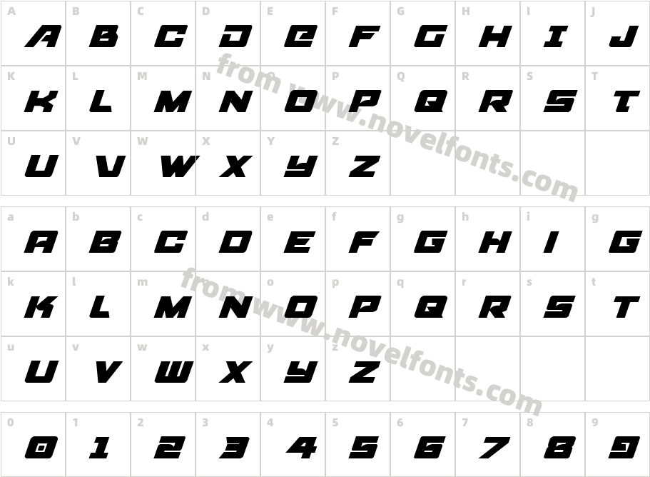 Aircruiser ItalicCharacter Map