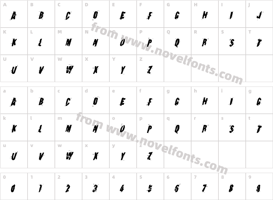 Earthshake Condensed ItalicCharacter Map