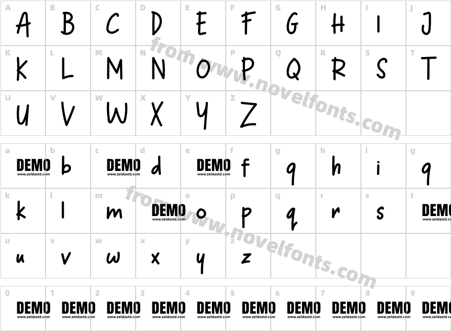 Akatsuki-DEMO FONT DisplayCharacter Map