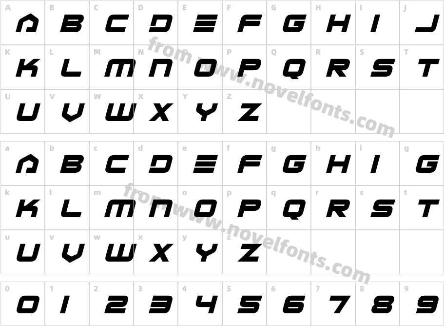 Alien Invader ItalicCharacter Map