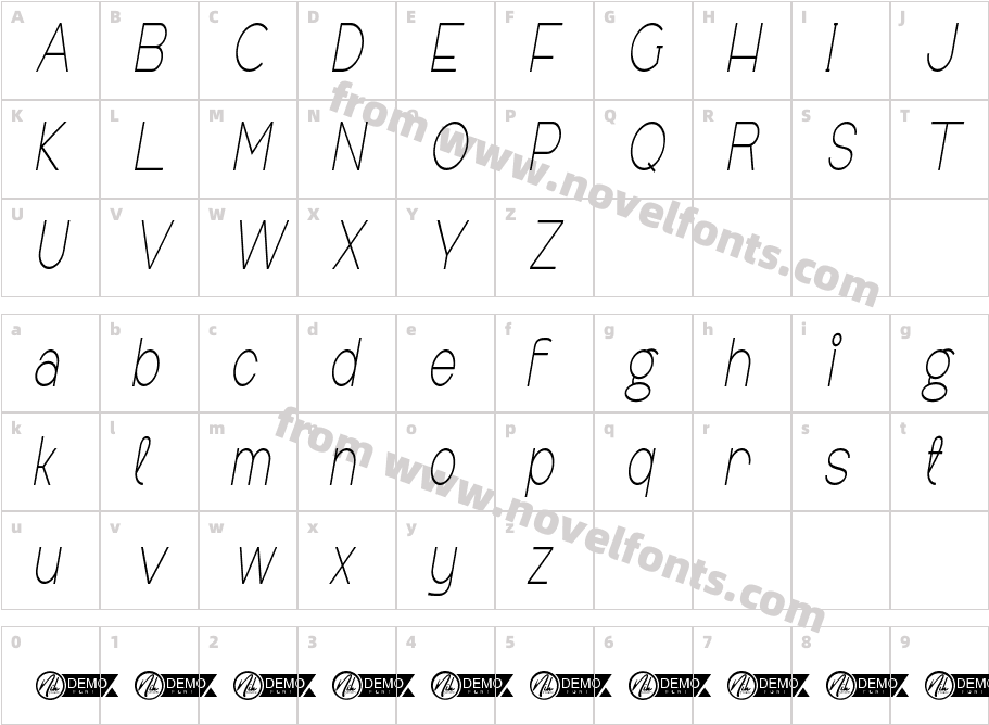 Allegany Demo Condensed ItalicCharacter Map