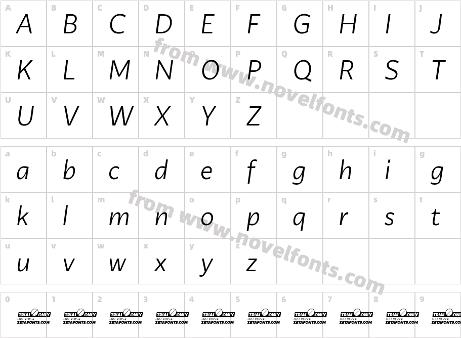 Ambra Sans Text Trial Book ItalicCharacter Map