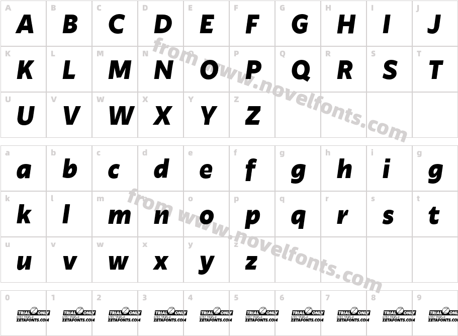 Ambra Sans Text Trial Extrabold ItalicCharacter Map