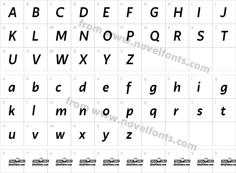 Ambra Sans Text Trial Medium ItalicCharacter Map