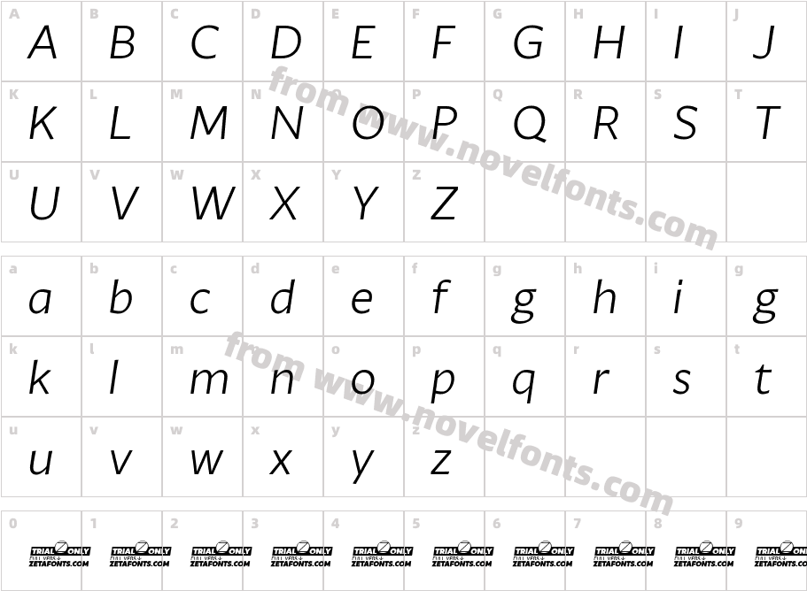 Ambra Sans Trial Book ItalicCharacter Map