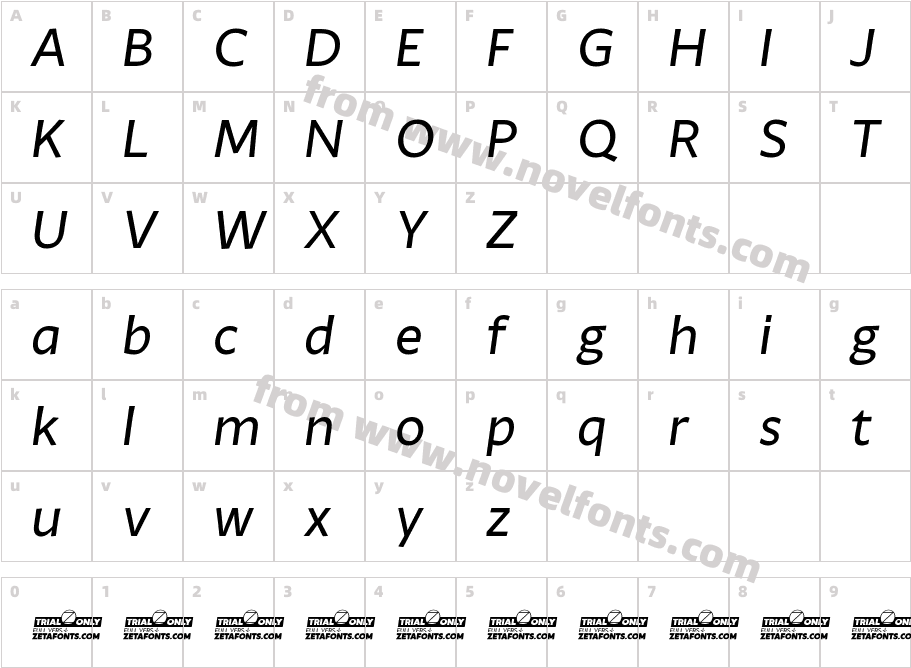 Ambra Sans Trial ItalicCharacter Map