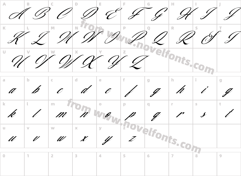 Amelina Script RegularCharacter Map