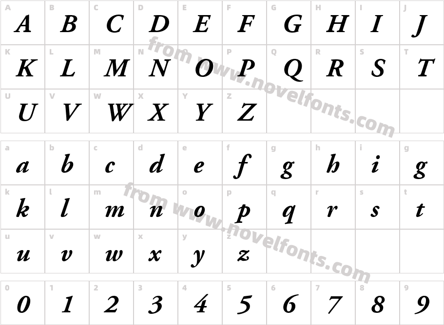 Adobe Garamond LT Bold ItalicCharacter Map