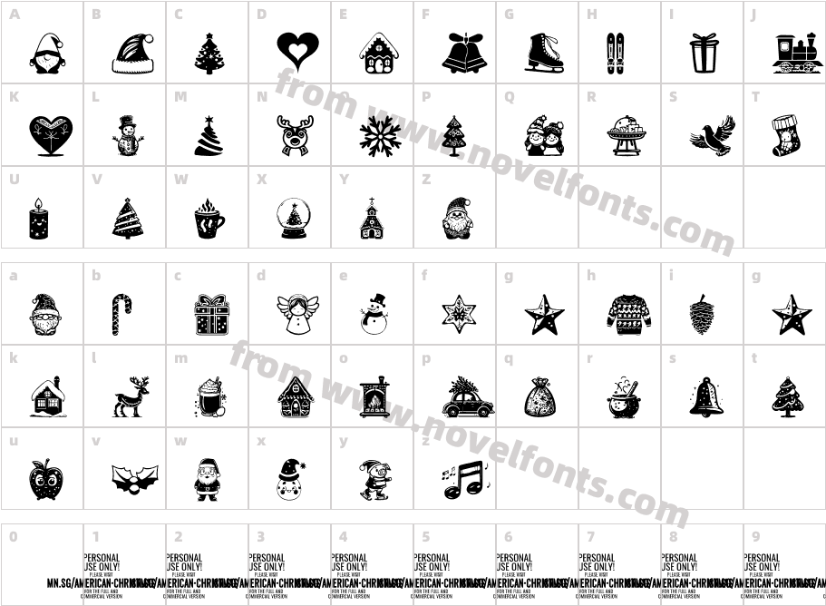 American Christmas Symbols RegularCharacter Map