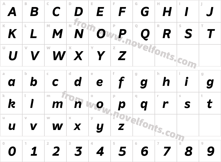 Amino-BoldItalicCharacter Map