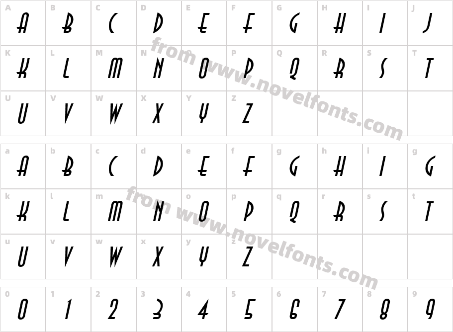 AnastasiaItalicCharacter Map